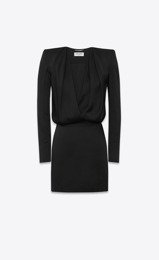 SAINT LAURENT Dresses Woman Deep V neck dress in "crêpe envers satin" a_V4